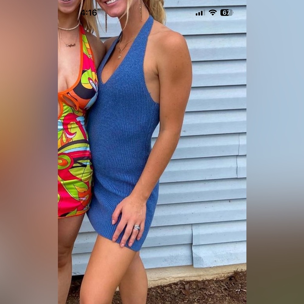 Blue knit dress